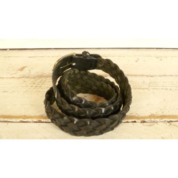 Vintage black woven leather belt/ leather boho belt/medium/large - Picture 3 of 5